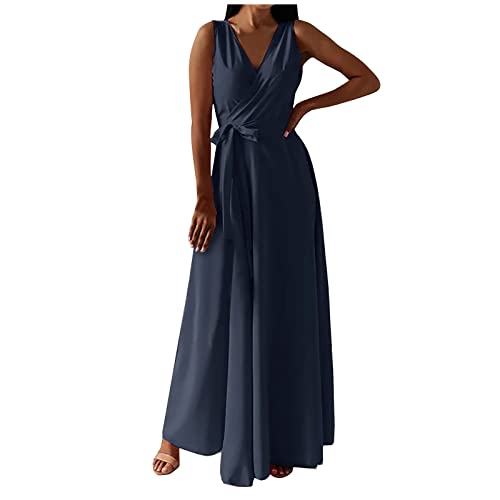 Damen äRmelloses Abendkleid V-Ausschnitt Neckholder Elegantes Cocktailkleid Festes Farbe Taille Seite Riemchen Boden LäNge Party Kleid Prom Kleid...