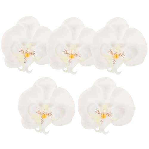 HOMSFOU 5st Künstliche Blumenköpfe Künstliche Orchideenköpfe Künstliche Orchideenblüten Blumenorchideenköpfe Schmetterlingsorchideenköpfe Clip Auf Blumen Zubehör Seidenblume Mini Weiß