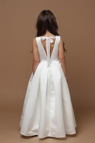 White Flower Girls Dress with Bow Pageant Dress First Communion Dress Birthday Party Dress PY1623