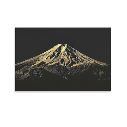 和風金の富士金運ゴールド山富士山ふじさん運気開運ポスター (75) ウォールアート 部屋飾り 絵画 ベッドルーム リビング 壁の絵08x12inch(20x30cm)