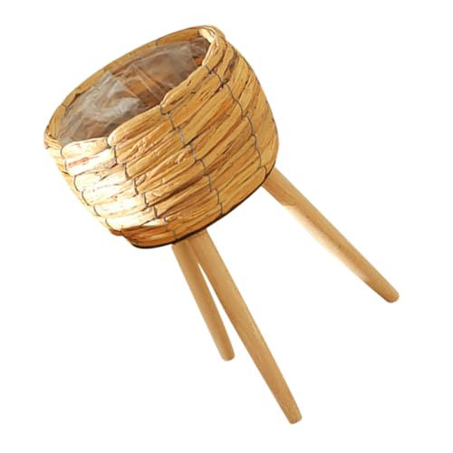 POPETPOP Maceta de Mimbre Flores Tejido cestas de Algas Marinas Cestas Tejidas Canasta pequeña Tejida macetas jarrón de Canasta Tejida Cesta de Cosecha de jardín Garden Planter Madera