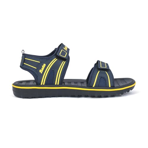 Image of Bata Men's Sports Sandals, Dual Velcro Strap, Textured Sole (BLUE /YELLOW, UK Footwear Size System, Adult, Men, Numeric, Medium, 10)