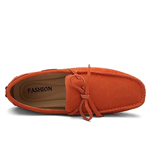 JIADELI Men's Loafers Shoes Driving Loafers Solid Colors Breathable Faux Leather Lightweight Flat Heel Resistant Casual Slip On (Color : Orange, Size : 8.5)4