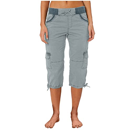Capri Pants for Women UK Clearance 3/4 Length Cargo Trousers Loose Fit Lightweight Casual Baggy Cropped Pants Comfy Quick Dry Outdoor Capri with Pockets Blue - Image 2