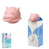 Cow Head Milk Carton Cap Leak Proof Pour Spout Dispenser for Milk Boxes, Funny Cow Milk Pourer Lid, Silicone Reusable Milk Cap for Cartons (pink)