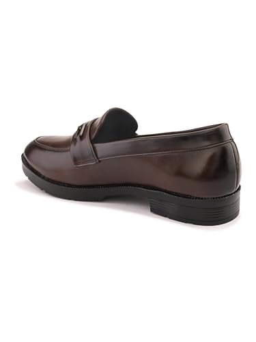Image of STANPHORD Men Formal Loafer Shoes | Metal Accent Slip-On Moccasins | PU Leatherette Cushioned Anti-Slip | Office Party Business Casual Wear (TPSL 25024)