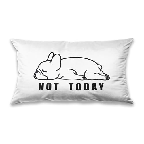 Xiyurlk Cute Not Today French Bulldog Throw Pillow Covers 12x20 inch, Funny Pug Dog Pillowcases Home Decor for Bed Couch Sofa Therapy Office Living Room, Gift for Frenchie Dog Lovers