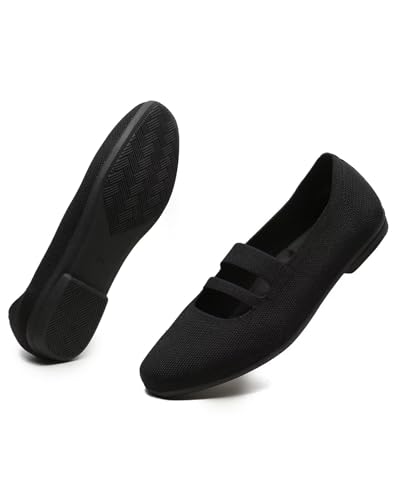 Women’s Ballet Flats Knit Mary Jane Flat Comfort Walking Slip-on Dressy Work Driving Shoes with Straps2