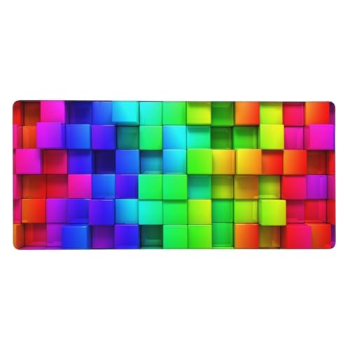 Tapis de souris grand format carreaux arc-en-ciel résistant pour grand bureau