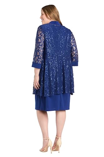 Image of R&M Richards Women's Embellished Sequin Lace Jacket and Shift Dress with Necklace for Mother of the Bride & Cocktail Party