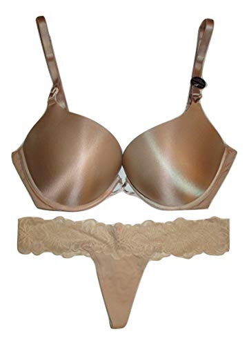 Victoria's Secret Bombshell+ADD 2 Cup+ Bra and Thong Set(38D) Nude Satin