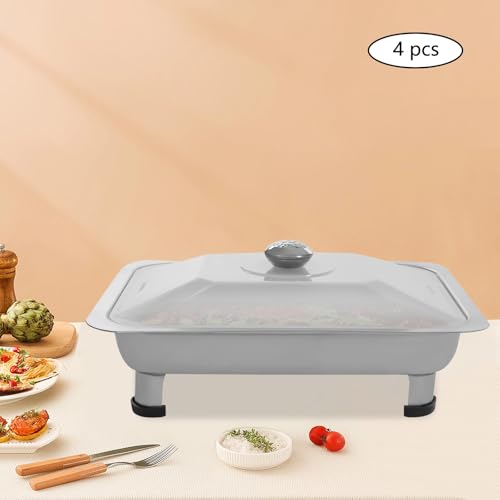4-Piece Buffet Tray Set with Clear Lids 2.72QT Each 410 Stainless Steel Catering Serving Trays for Parties Stackable Rectangular Food Pans - Image 3