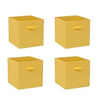 4 PCS Folding Collapsible Storage Cube Boxes with Handle for Kids Toy Clothes, Foldable Canvas Unit Cube Organiser Basket Bin for Nursery Children Bedroom Wardrobe (30*30cm Yellow, Pack of 4)
