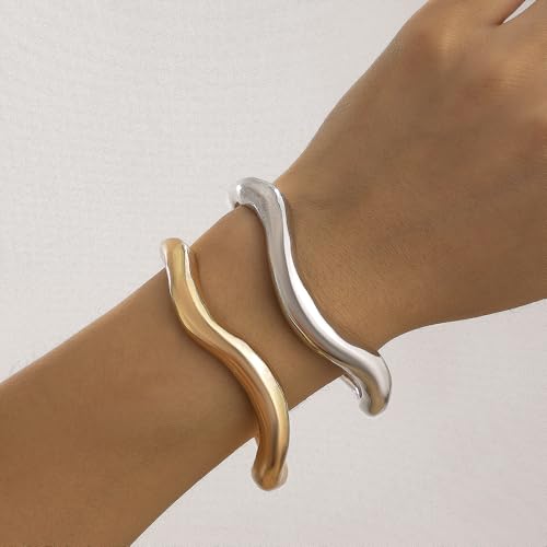 Large Gold Cuff Bracelets for Women Chunky Stack Wavy Irregular Cuffs Bangle Accessories Vintage Large Stackable Non Tarnish Statement Jewelry2