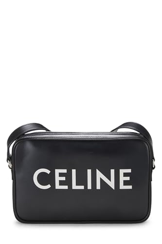 Céline, Pre-loved Black Calfskin Logo Messenger Medium, Black