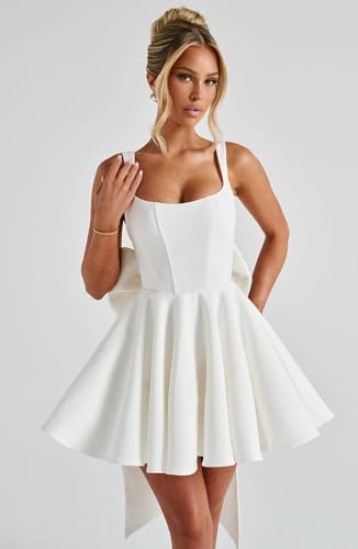Square Neck Satin Homecoming Dresses for Teens 2025 A-line Corset Short Cocktail Prom Dress with Bow4