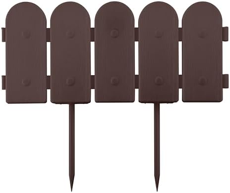 Evelyne Garden Border Plastic Edging: Wooden Fence Design - 8pcs Brown Yard Landscaping Fence Liner Lawn Edge Barrier - 10ft Kit of Decorative Lawn Panels Elements -Landscaping Edging-GMT-10374-A08