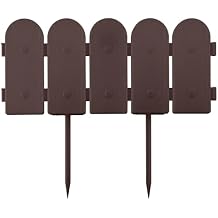 Evelyne Garden Border Plastic Edging Wooden Fence Design - 8pcs Brown Yard Landscaping Fence Liner Lawn Edge Barrier - 10ft Kit of Decorative Lawn Panels Elements -Landscaping Edging-GMT-10374-A08