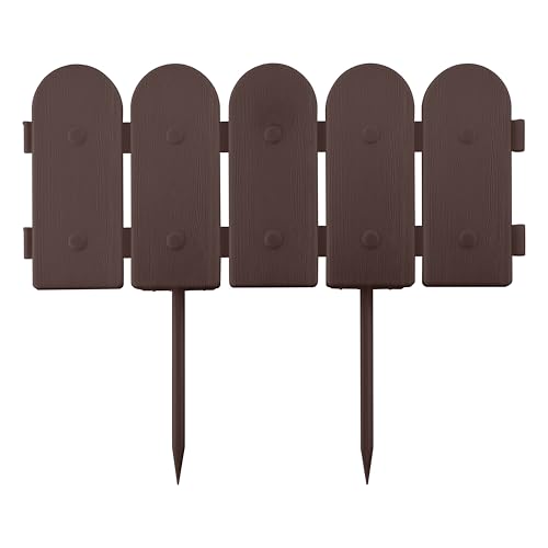 Evelyne Garden Border Plastic Edging: Wooden Fence Design - 8pcs Brown Yard Landscaping Fence Liner Lawn Edge Barrier - 10ft Kit of Decorative Lawn Panels Elements -Landscaping Edging-GMT-10374-A08