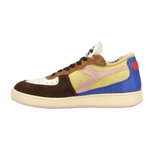 Diadora Mens Mi Basket Row Cut Choco Breakfast Perforated Lace Up Sneakers Shoes Casual - Blue, Brown, Pink, Yellow - Size 8 M3