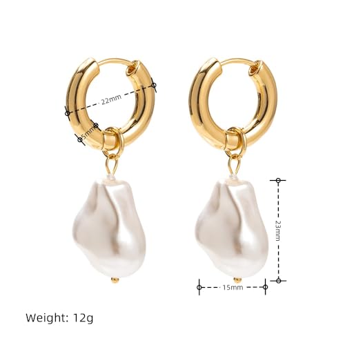Gold Huggie Hoop Earrings with Charms Baroque Pearl Drop Dangle Earrings for Women, 2-in-1 Chunky 14K Dainty Earrings Gifts (Style 3)2