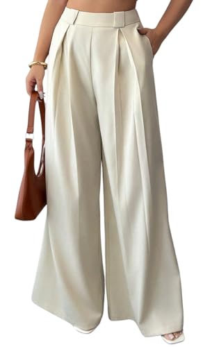 Image of Aahwan Solid High Waist Straight Korean Loose Pleated Wide Leg Trouser for Women's & Girl's