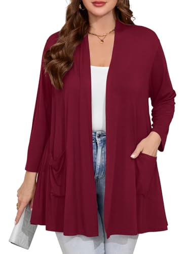 Image of BELAROI Plus Size Lightweight Cardigan Sweaters for Women Casual Open Front 3 /4 Sleeve Cover Up
