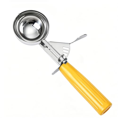 Fayomir 1.5 oz Scoop, 3 Tablespoon Cookie Scoop for Baking, #20 Scoop, Ice Cream Scoop with Trigger, Yellow Handle, Portion Scoop for Cookie Dough, Ice Cream, Muffin, Cupcake Batter, Mashed Potato