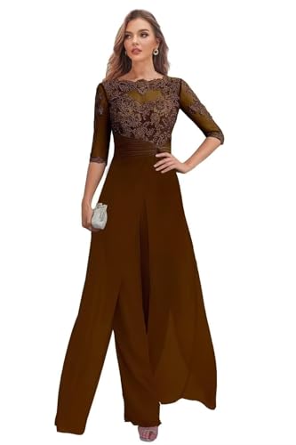 2 Pieces Mother of The Bride Pant Suits for Women Dressy - Chiffon Lace Applique Wedding Guest Formal Party Evening Gown