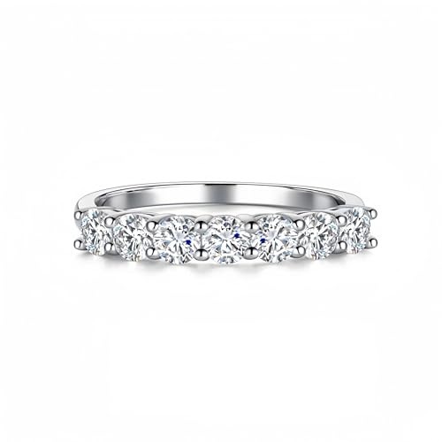 7 Stone Premium Moissanite Women's Eternity Ring, 7 * 0.1ct Round Cut Gemstones 925 Sterling Silver Plated 18K White Gold Promise Anniversary Stackable Ring2