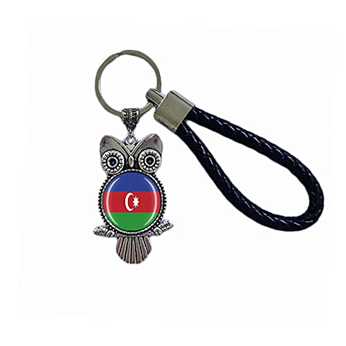 Porte-clés drapeau azerbaïdjan souvenir cadeau porte-clés hibou pendentif porte-clés pour homme femme, Azerbaïdjan, 18 CM (7.09')