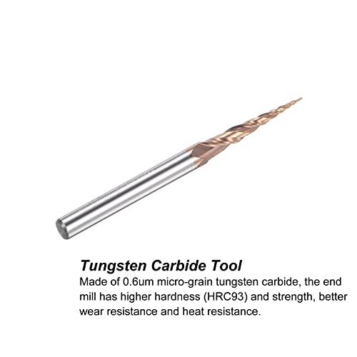 Image of uxcell Tapered Ball Nose End Mill, TiSiN Coated Solid Carbide 2 Flute Spiral Milling Cutter, 0.25mm Radius, 0.5mm Diameter, 4mm Shank, 50mm Length, 9.76 Degree Angle