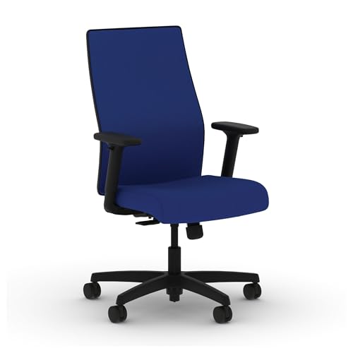 Image of HON Ignition 2.0 Mid‑Back Ergonomic Office Chair, Mesh Task Desk Chair with Lumbar Support, Standard Synchro‑Tilt, Height and Width Adjustable Arms, Black Frame, Cobalt