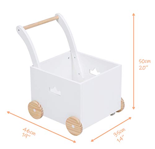 Crown Children 2-in-1 Baby Learning Walker -Toddler Baby Push Walker-Wooden Strollers with Blocks - Toys with Wheels for Girls Boys 1-3 Years Old, Wagon Toy Walkers Sturdy Construction (Square)