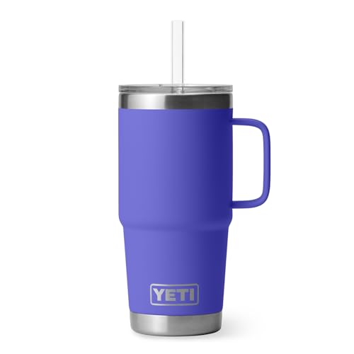 Image of YETI Rambler 25 oz Tumbler with Handle and Straw Lid, Travel Mug Water Tumbler, Vacuum Insulated Cup with Handle, Stainless Steel, Ultramarine Violet