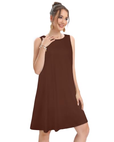Image of elescat Women's Summer Dresses Casual Sleeveless Loose Sundress with Pocket