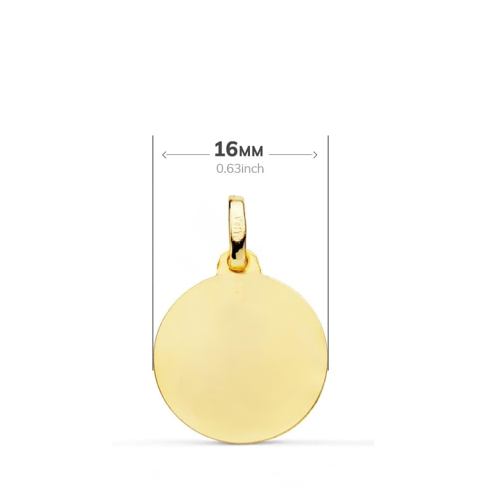 Virgen Niña Primera Comunión Medalla Oro 18k mate 16mm. tallada. Grabación incluida en el precio - Personalizable - GRABACIÓN INCLUIDA EN EL PRECIO