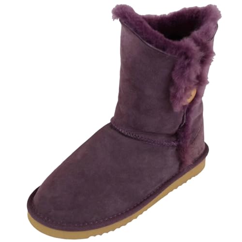 Image of SNUGRUGS Womens Genuine Double Faced Sheepskin Mid Calf Outdoor Boot with Button Detail - Purple - UK 3 / EU 36