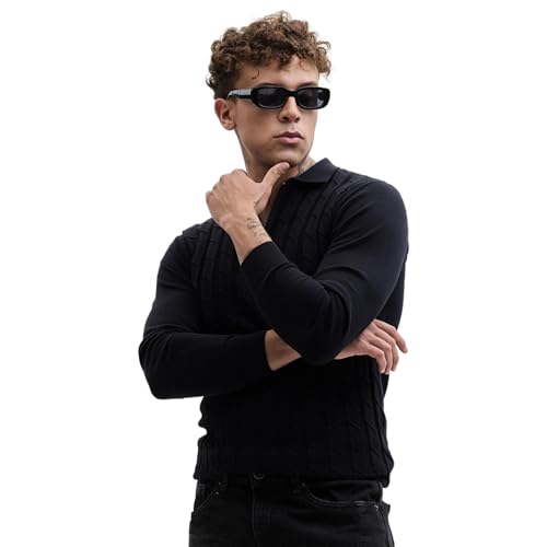 Image of SNITCH Black Knitted Polo T-Shirts