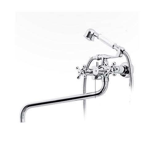 Robinet de baignoire à montage mural mitigeur chrome avec douche à main