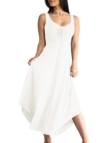 Image of Langwyqu Womens 2026 Summer Sleeveless Tank Dress Empire Waist Asymmetrical Flowy Casual Maxi Dresses