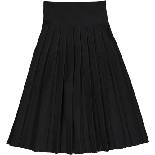 Women’s Cotton Pleated Midi Length Fine Knit Skirt- Elastic Waist Office Pleated Skirt