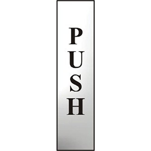 Metal Self Adhesive Sign - Push (vertical) - Silver with Black Text - 200mm x 50mm