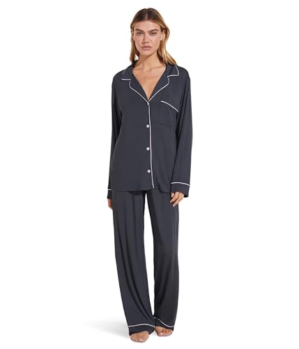 Eberjey Gisele Classic Women's Pajama Set | Long Sleeve Button Down Shirt with Front Pocket, Shorts with Elastic Waist | Super Soft Lightweight Breathable Modal Jersey Fabric Sleepwear