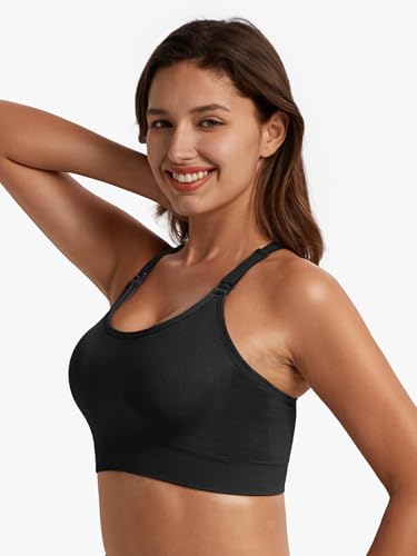 Angelhood Nursing Bras for Breastfeeding, Seamless Nursing Sports Bra Medium Impact Support Maternity Bras for Pregnancy3