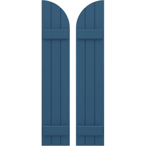 Ekena Millwork ARW101BQ311X62HBH Americraft Three 2 Exterior Real Wood Joined Board-n-Batten Shutters w/Arch Top (Per Pair), 62-in. H, Sojourn Blue