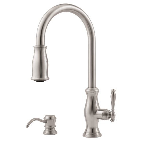Pfister Hanover Kitchen Faucet With Pull Down Sprayer And Soap Dispenser, Single Handle, High Arc, Stainless Steel Finish, Gt529Tms #TOP26