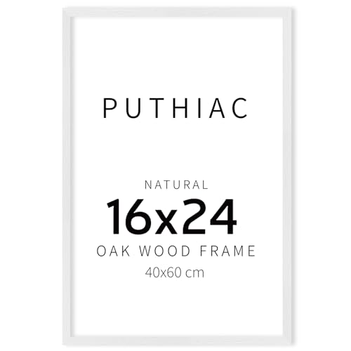 puthiac 16x24 White Oak Wood Picture Frame - Minimalist 16x24 Poster Frame, 16"x24" Frame Wood, Natural Solid Wooden Picture Frames for Wall Art Photo and Prints (1 Pack, White)
