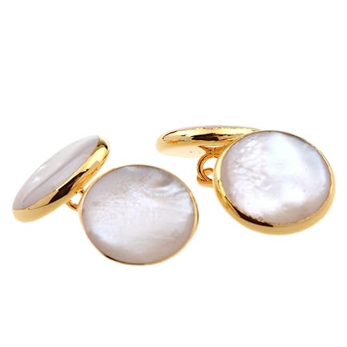 Manschettenknöpfe 2 Stück Doppelseitig Perlweiß Muschel Manschettenknöpfe Emaille Muschel Kette Herren Und Damen Hemd Manschettenknöpfe Gold