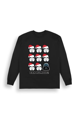 Brand Threads Men's Star Wars Christmas Jumper – Bah Humbug” Black Cotton-blend Sweatshirt For Men, Soft Crew-Neck – Easy-Care Festive Layer, Colourfast Darth Vader & Stormtroopers Graphic